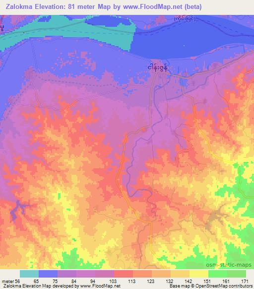 Zalokma,Myanmar Elevation Map