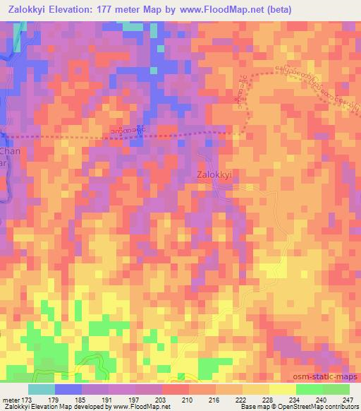 Zalokkyi,Myanmar Elevation Map