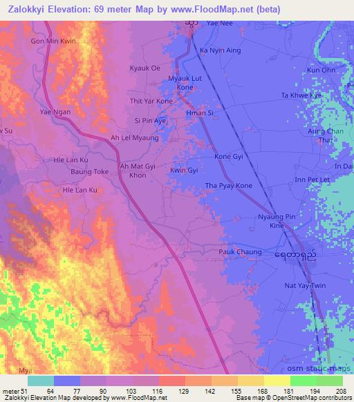 Zalokkyi,Myanmar Elevation Map