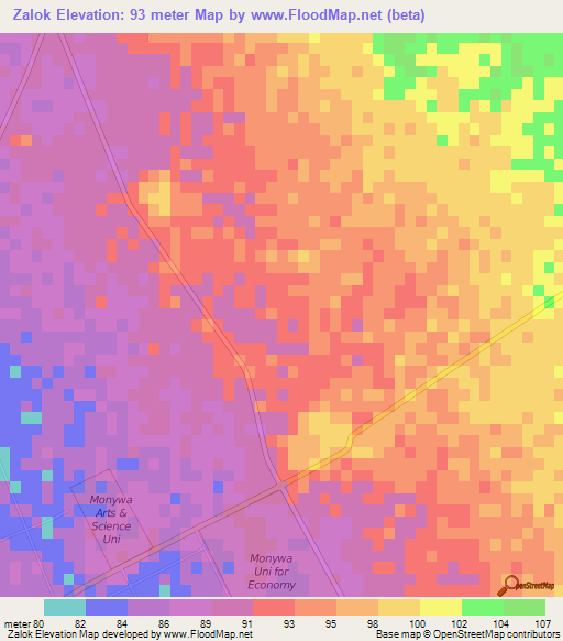 Zalok,Myanmar Elevation Map