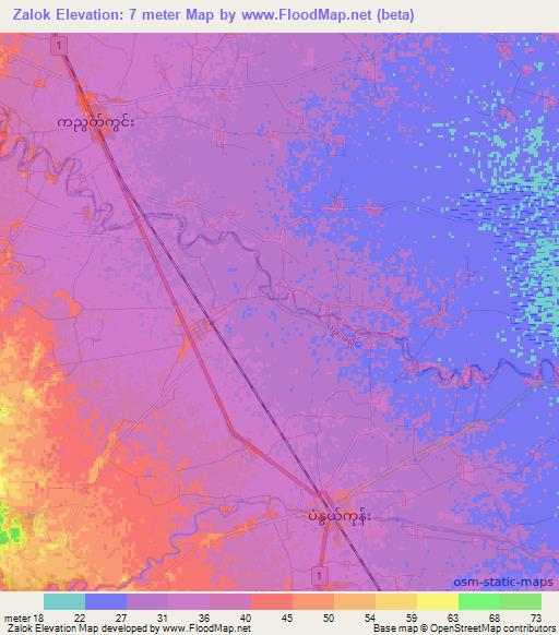 Zalok,Myanmar Elevation Map