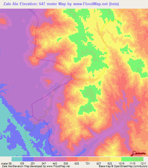 Zale Ale,Myanmar Elevation Map