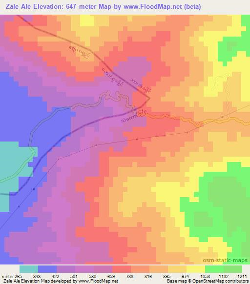 Zale Ale,Myanmar Elevation Map