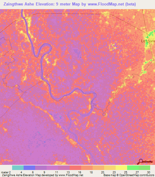 Zaingthwe Ashe,Myanmar Elevation Map