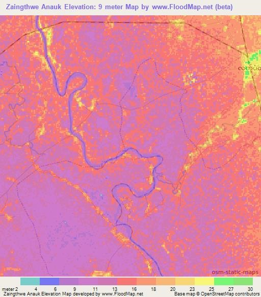 Zaingthwe Anauk,Myanmar Elevation Map