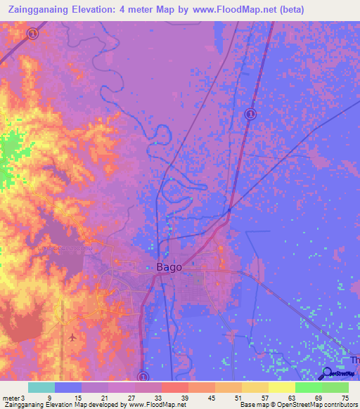 Zaingganaing,Myanmar Elevation Map