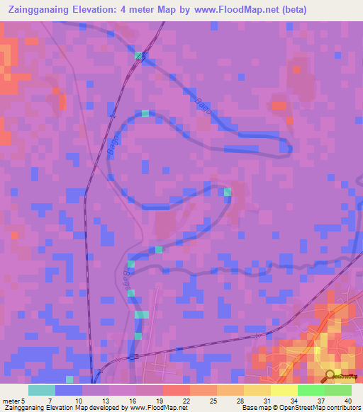 Zaingganaing,Myanmar Elevation Map