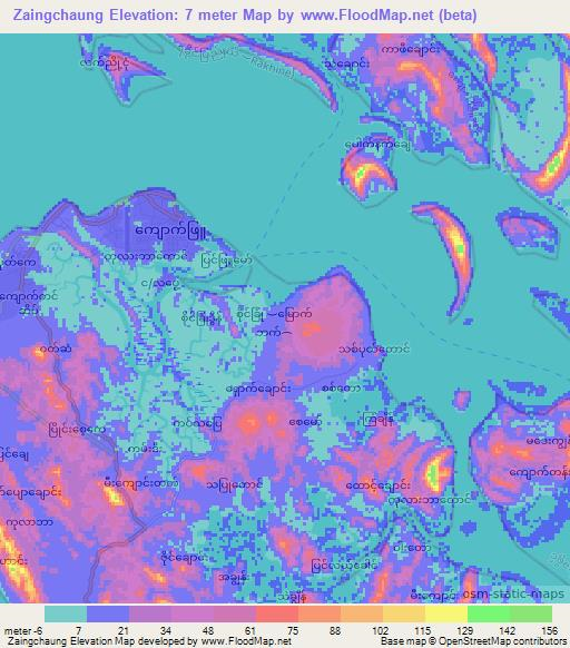 Zaingchaung,Myanmar Elevation Map