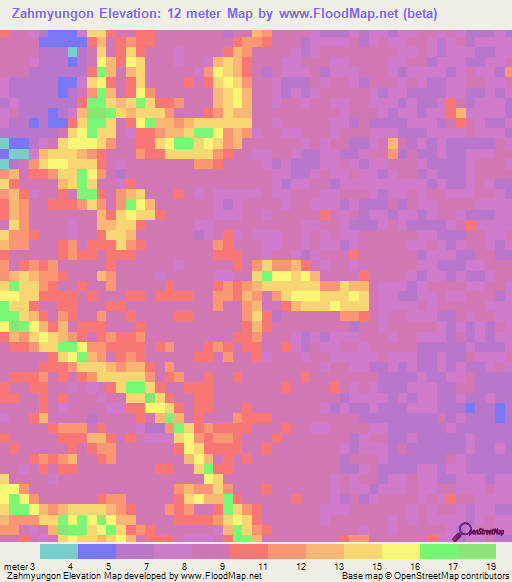Zahmyungon,Myanmar Elevation Map