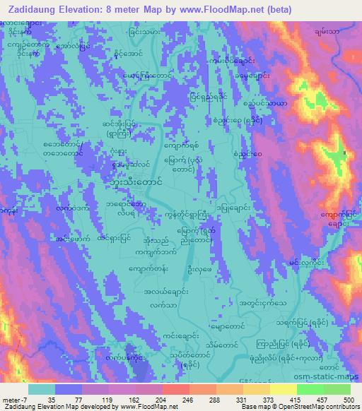 Zadidaung,Myanmar Elevation Map