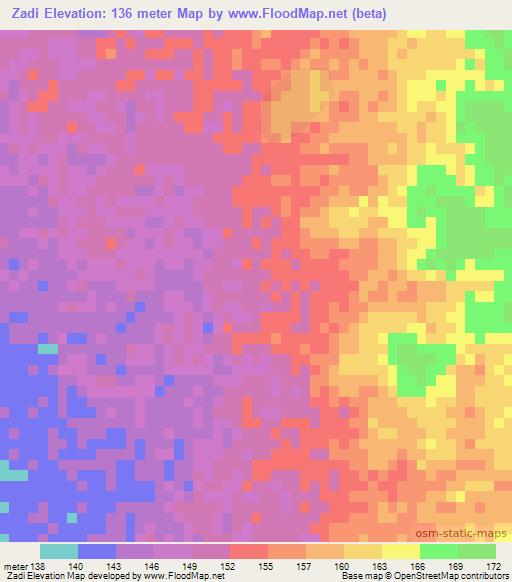 Zadi,Myanmar Elevation Map