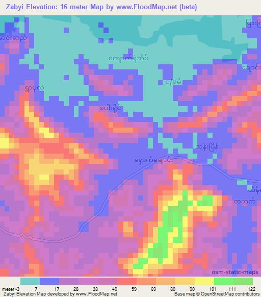Zabyi,Myanmar Elevation Map