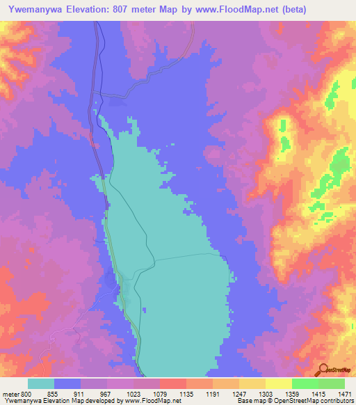 Ywemanywa,Myanmar Elevation Map