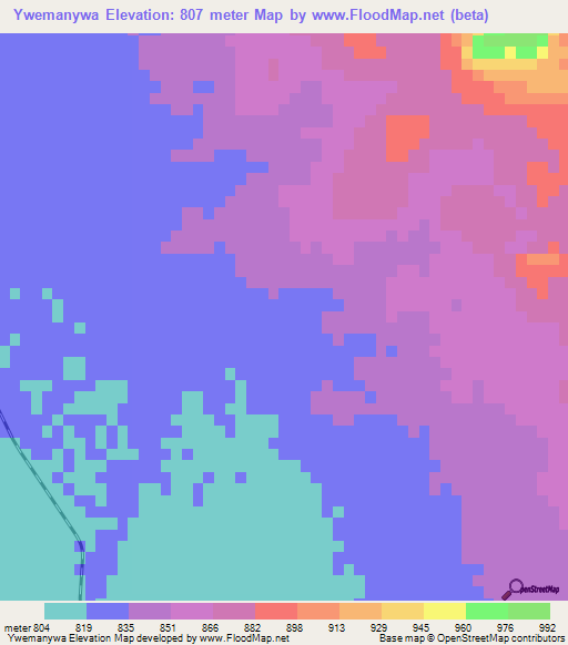 Ywemanywa,Myanmar Elevation Map