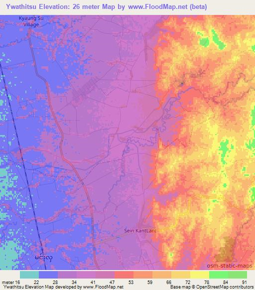 Ywathitsu,Myanmar Elevation Map