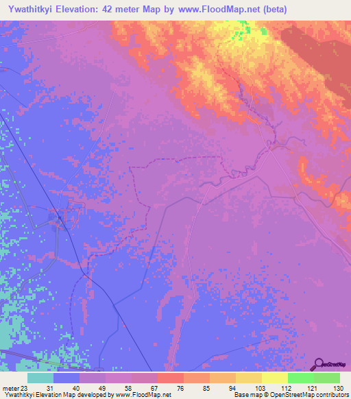 Ywathitkyi,Myanmar Elevation Map