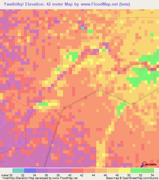 Ywathitkyi,Myanmar Elevation Map