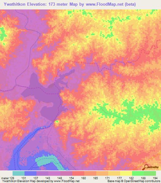 Ywathitkon,Myanmar Elevation Map