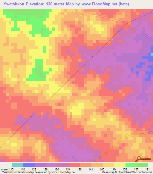 Ywathitkon,Myanmar Elevation Map