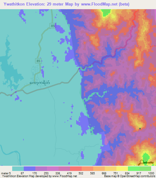 Ywathitkon,Myanmar Elevation Map
