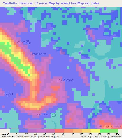 Ywathitke,Myanmar Elevation Map