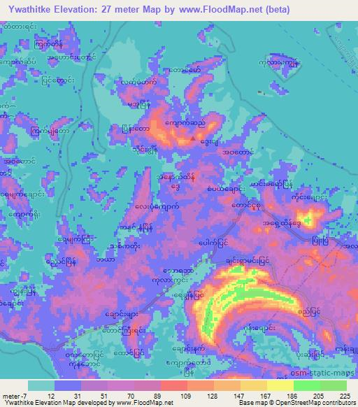 Ywathitke,Myanmar Elevation Map