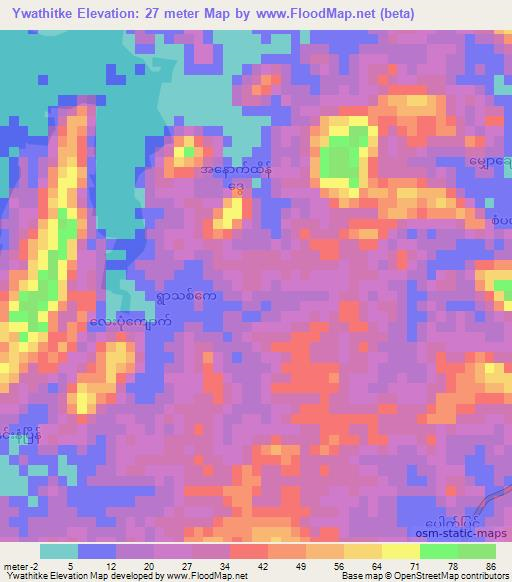 Ywathitke,Myanmar Elevation Map