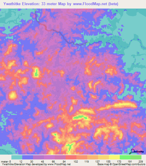 Ywathitke,Myanmar Elevation Map