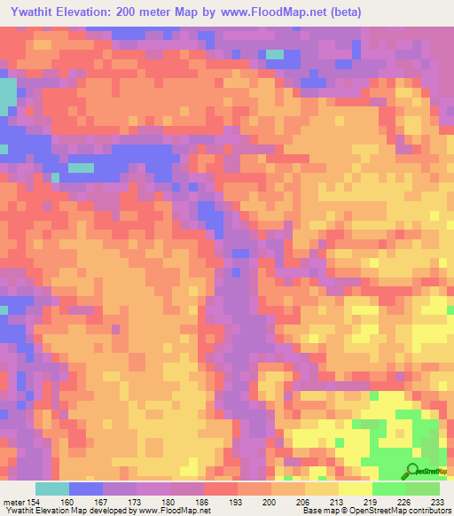 Ywathit,Myanmar Elevation Map