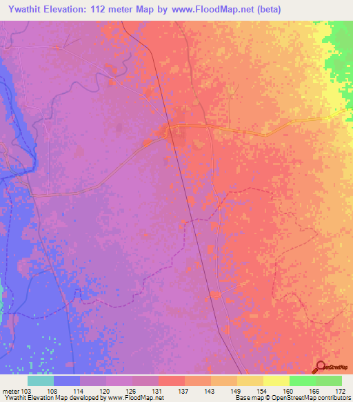 Ywathit,Myanmar Elevation Map