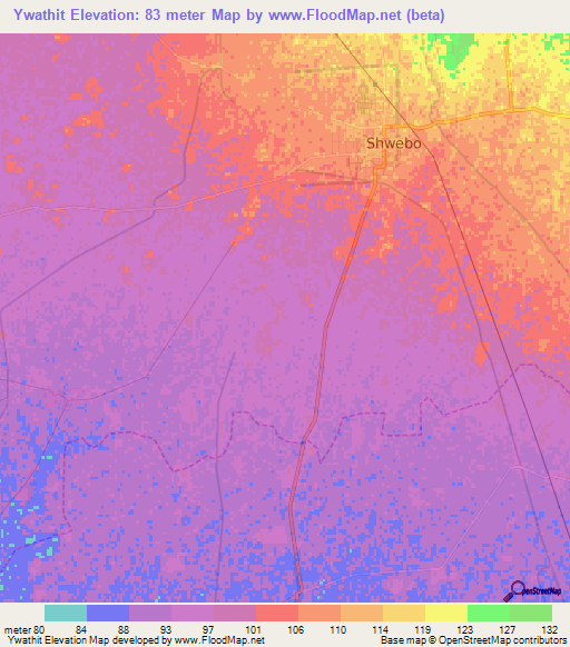 Ywathit,Myanmar Elevation Map
