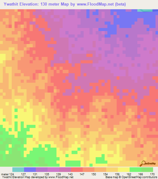 Ywathit,Myanmar Elevation Map