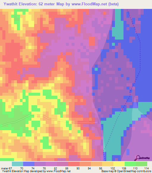 Ywathit,Myanmar Elevation Map