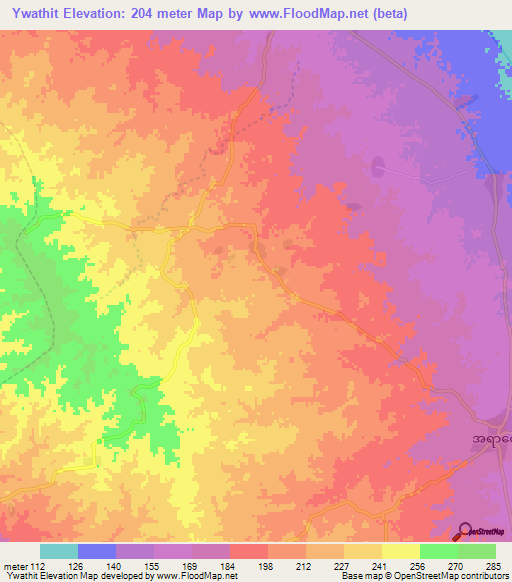 Ywathit,Myanmar Elevation Map