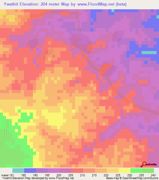 Ywathit,Myanmar Elevation Map