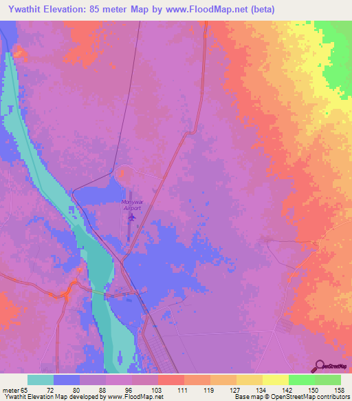 Ywathit,Myanmar Elevation Map