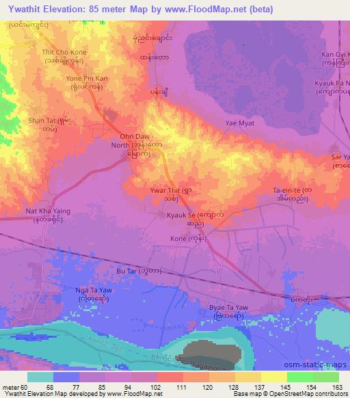 Ywathit,Myanmar Elevation Map