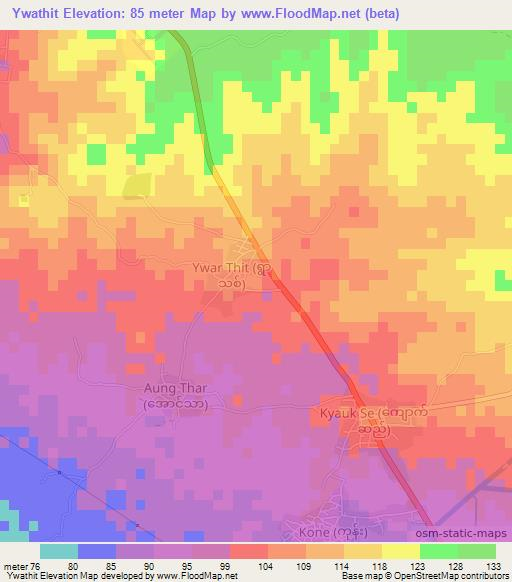 Ywathit,Myanmar Elevation Map