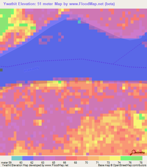 Ywathit,Myanmar Elevation Map