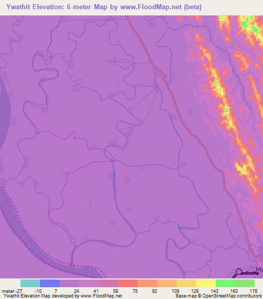 Ywathit,Myanmar Elevation Map