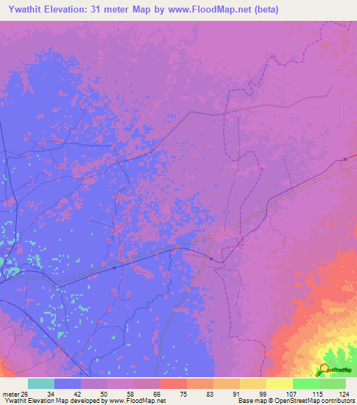 Ywathit,Myanmar Elevation Map