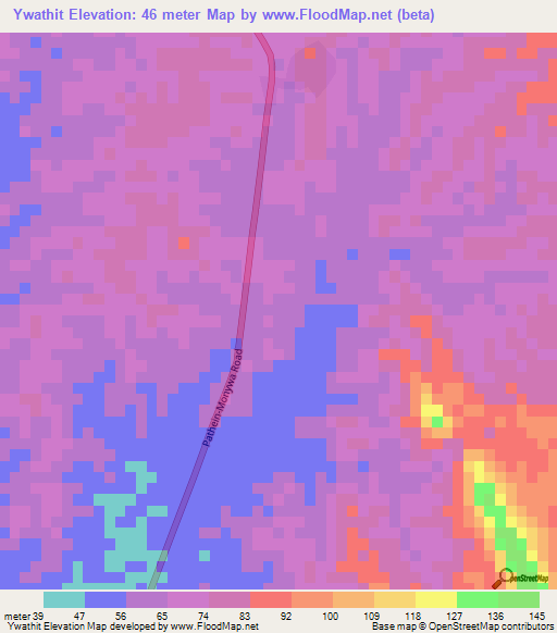 Ywathit,Myanmar Elevation Map
