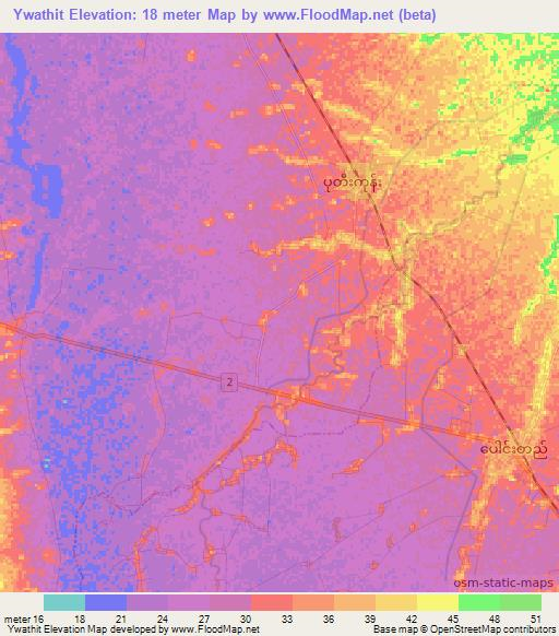 Ywathit,Myanmar Elevation Map