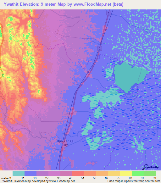 Ywathit,Myanmar Elevation Map