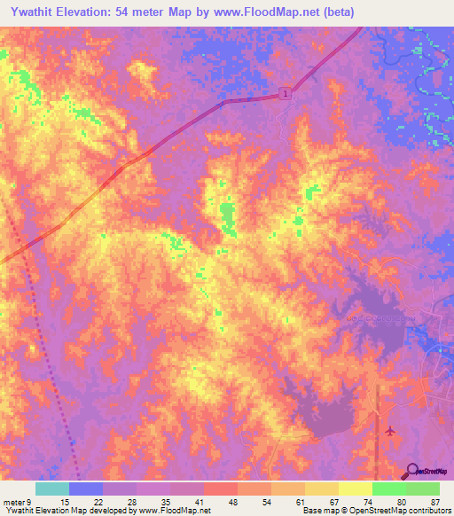 Ywathit,Myanmar Elevation Map
