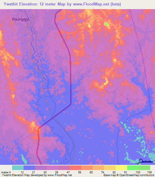 Ywathit,Myanmar Elevation Map