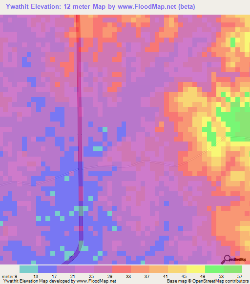 Ywathit,Myanmar Elevation Map