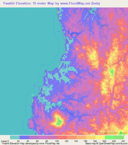 Ywathit,Myanmar Elevation Map