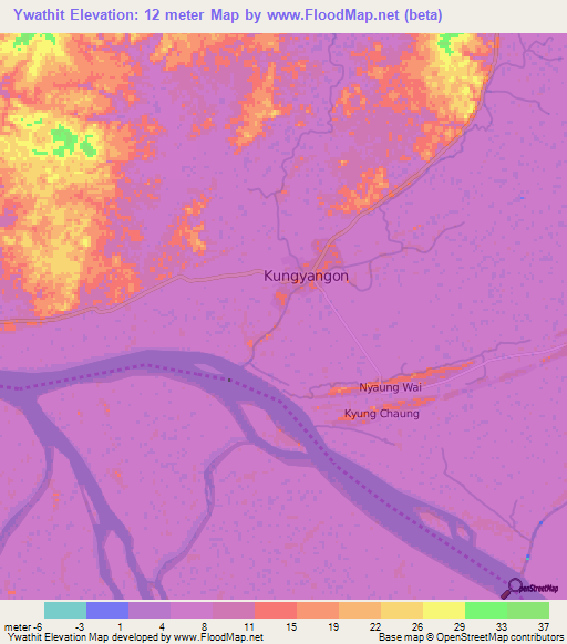Ywathit,Myanmar Elevation Map