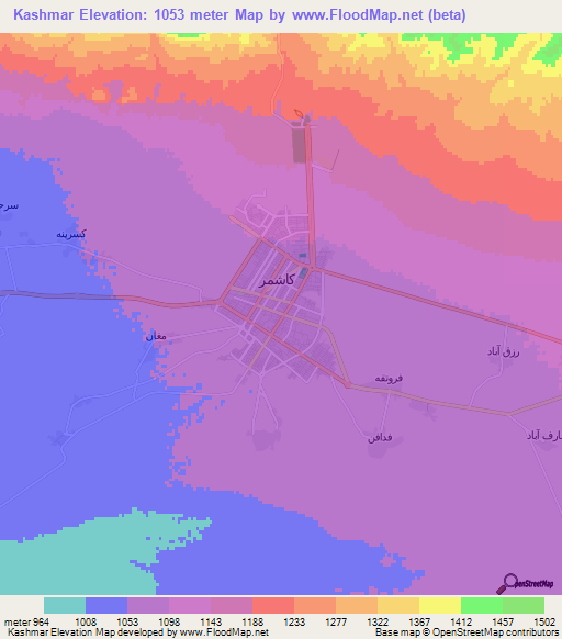 Kashmar,Iran Elevation Map